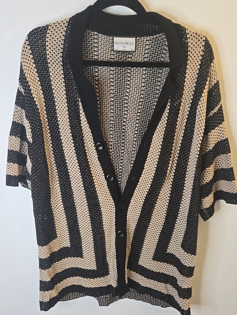 Away Black and Cream Striped Knit Cardigan Sweater